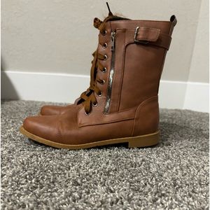 Brown combat boots